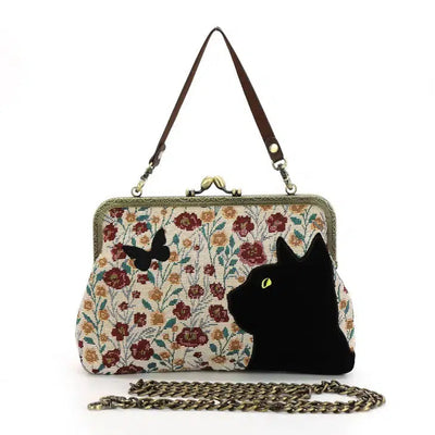 Comeco Bag: Floral Black Cat-ESSE Purse Museum & Store