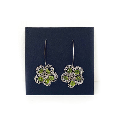 Cottler Fox Earrings: Large Silver Flowers with Peridots-ESSE Purse Museum & Store