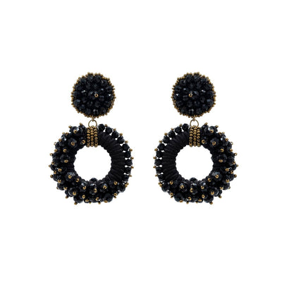 Narratives The Line: Black Beaded Circle Drop Earrings-ESSE Purse Museum & Store