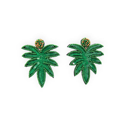 Narratives The Line: Green Sequin & Beaded Palm Leaf Earrings-ESSE Purse Museum & Store