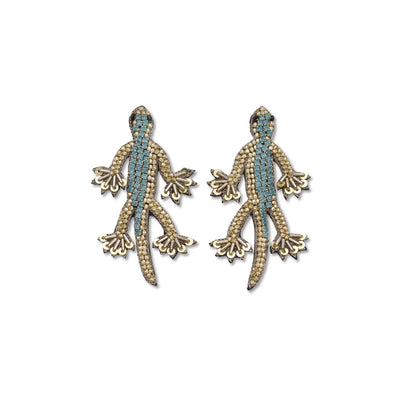 Narratives The Line: Silver & Blue Lizard Beaded Earrings-ESSE Purse Museum & Store