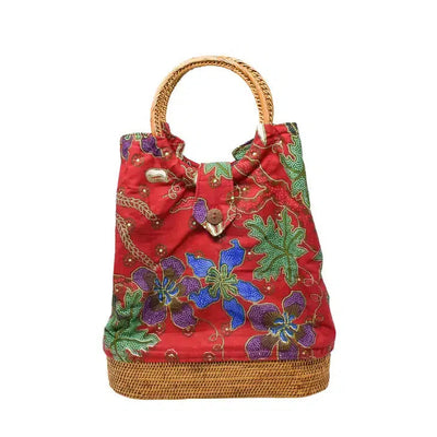 Poppy + Sage: Emily Red Rattan Tote-ESSE Purse Museum & Store