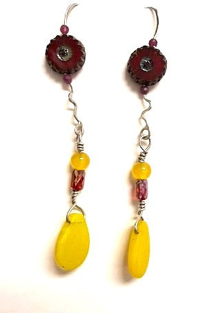 Pecan Tree Pottery Earrings: Red & Yellow