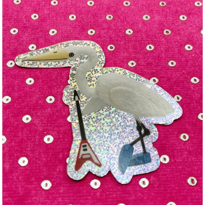 Bunny With A Toolbelt Sticker: Egret with Electric Guitar-ESSE Purse Museum & Store
