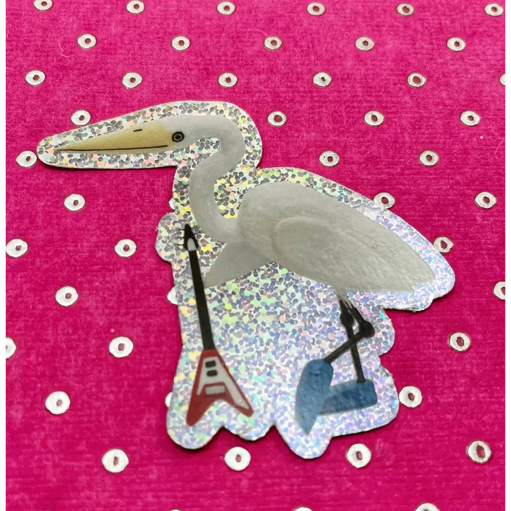 Bunny With A Toolbelt Sticker: Egret with Electric Guitar-ESSE Purse Museum & Store