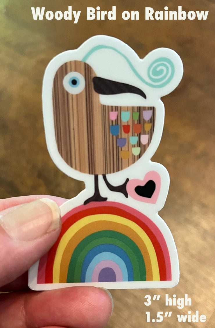 Bunny With A Toolbelt Sticker: Woody Bird on Rainbow-ESSE Purse Museum & Store