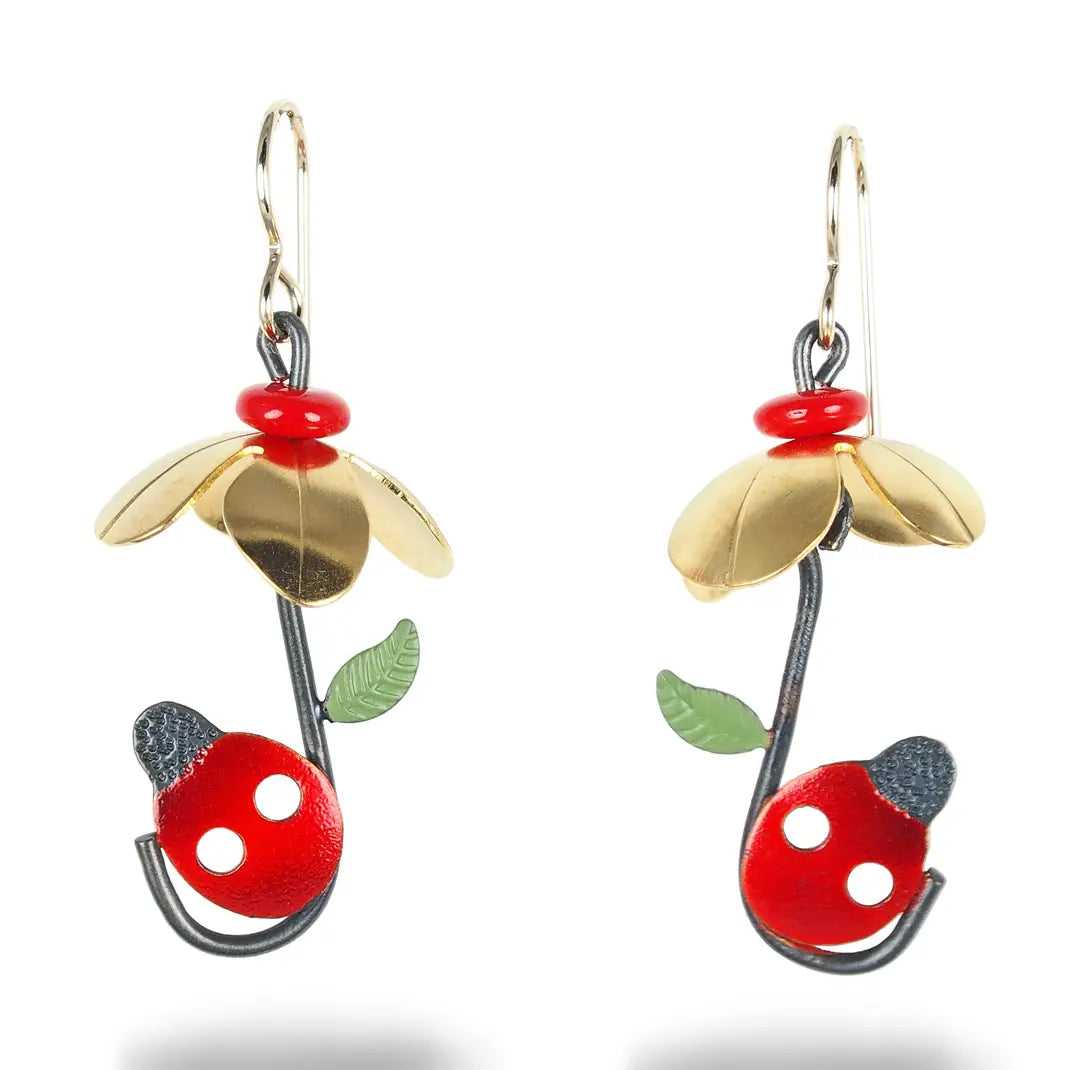 Chickenscratch Earrings: Ladybug Umbrella