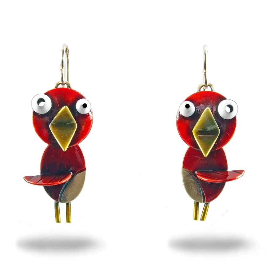 Chickenscratch Earrings: Red Songbird