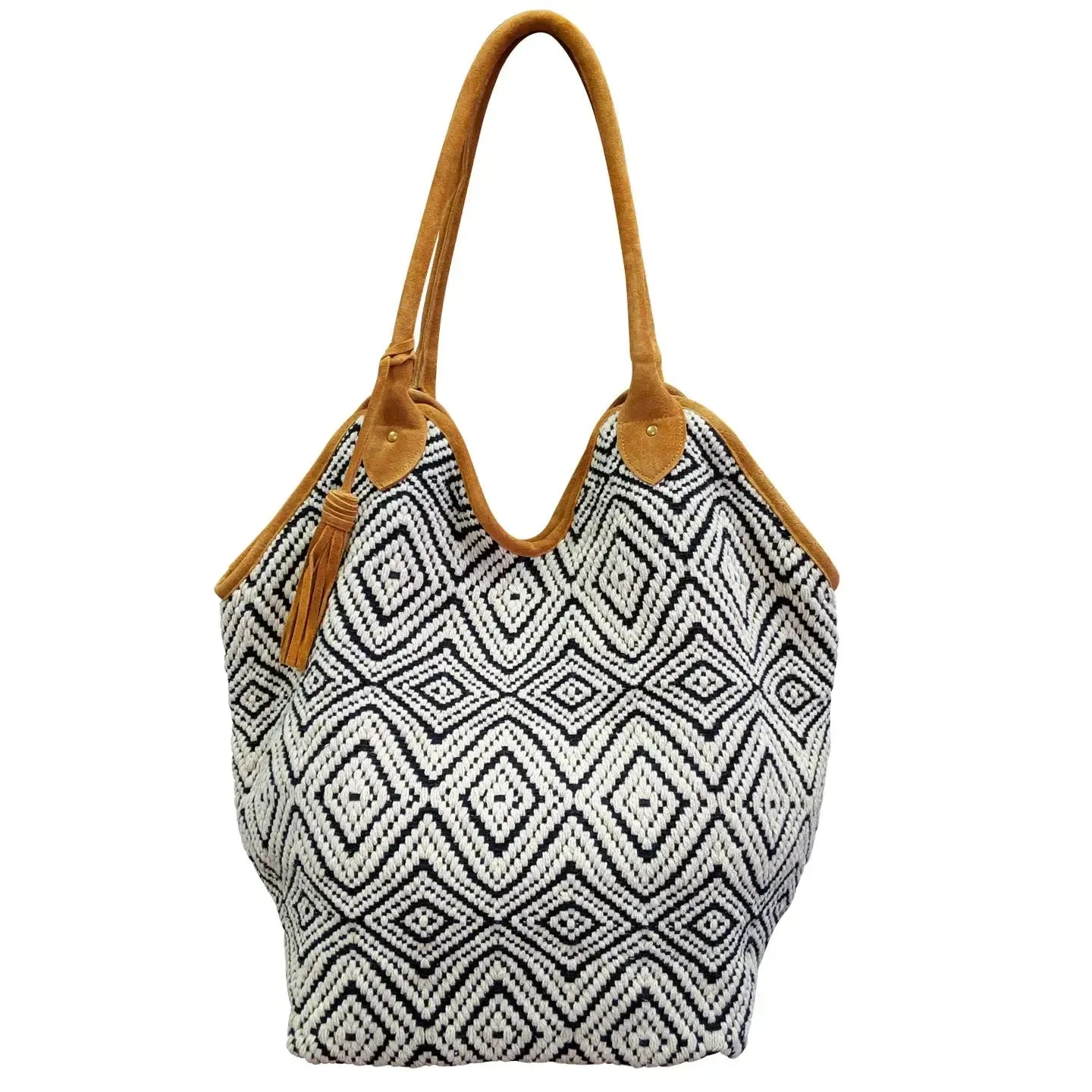 Chloe & Lex Bag: Black & White Diamond Bucket Tote