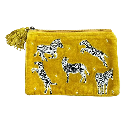 Chloe & Lex Pouch: Yellow Velvet with Zebras-ESSE Purse Museum & Store