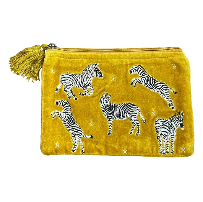 Chloe & Lex Pouch: Yellow Velvet with Zebras-ESSE Purse Museum & Store