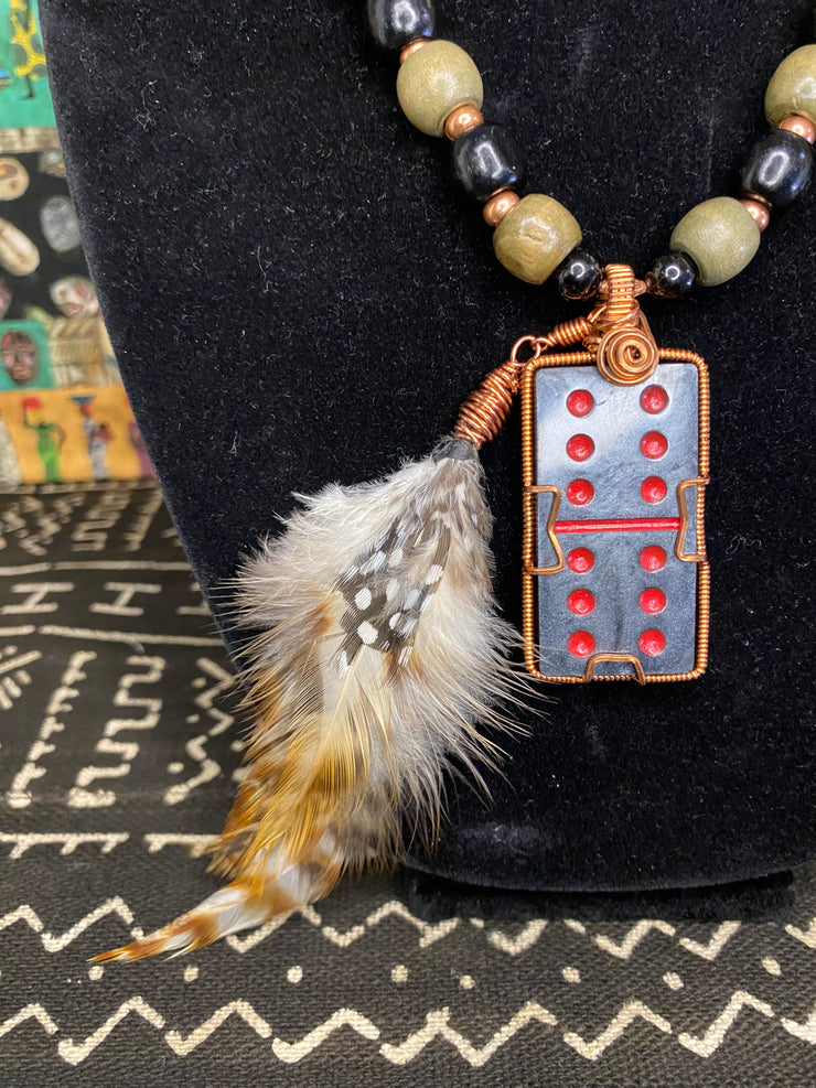 Coils Crystals & Culture Necklace: Big 6 Guinea Feathers-ESSE Purse Museum & Store