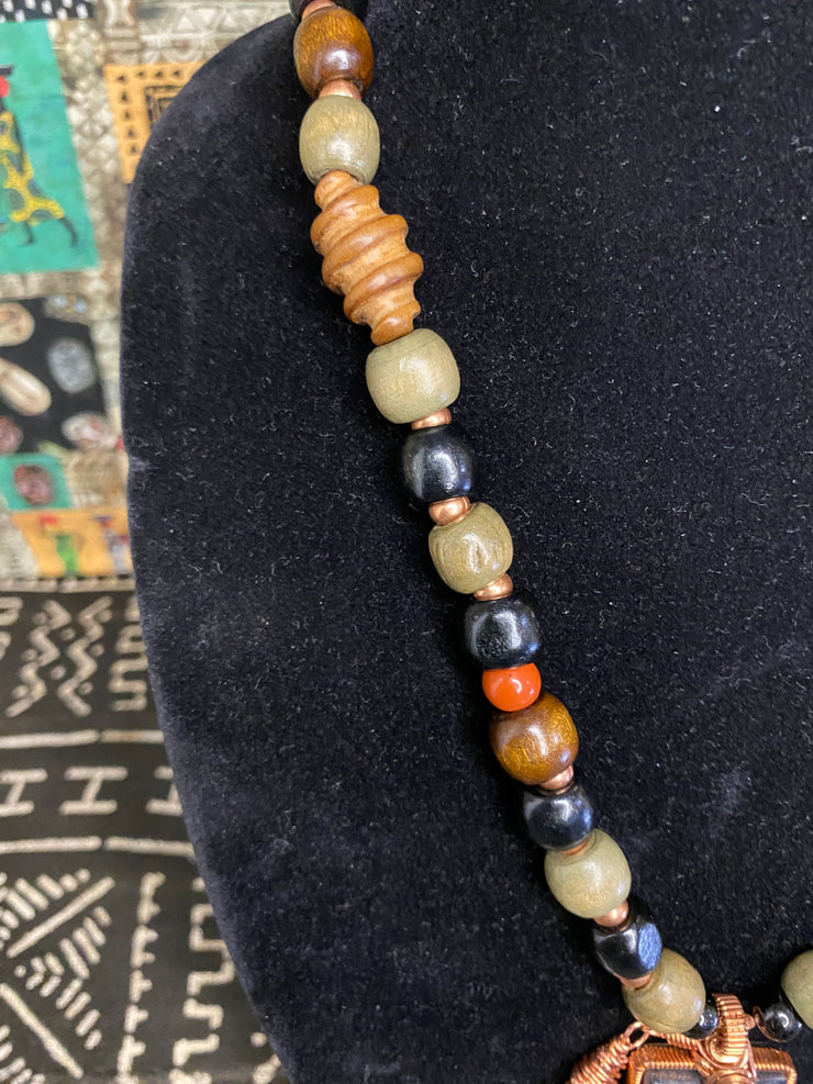 Coils Crystals & Culture Necklace: Big 6 Guinea Feathers-ESSE Purse Museum & Store