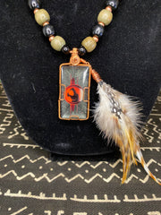 Coils Crystals & Culture Necklace: Big 6 Guinea Feathers-ESSE Purse Museum & Store