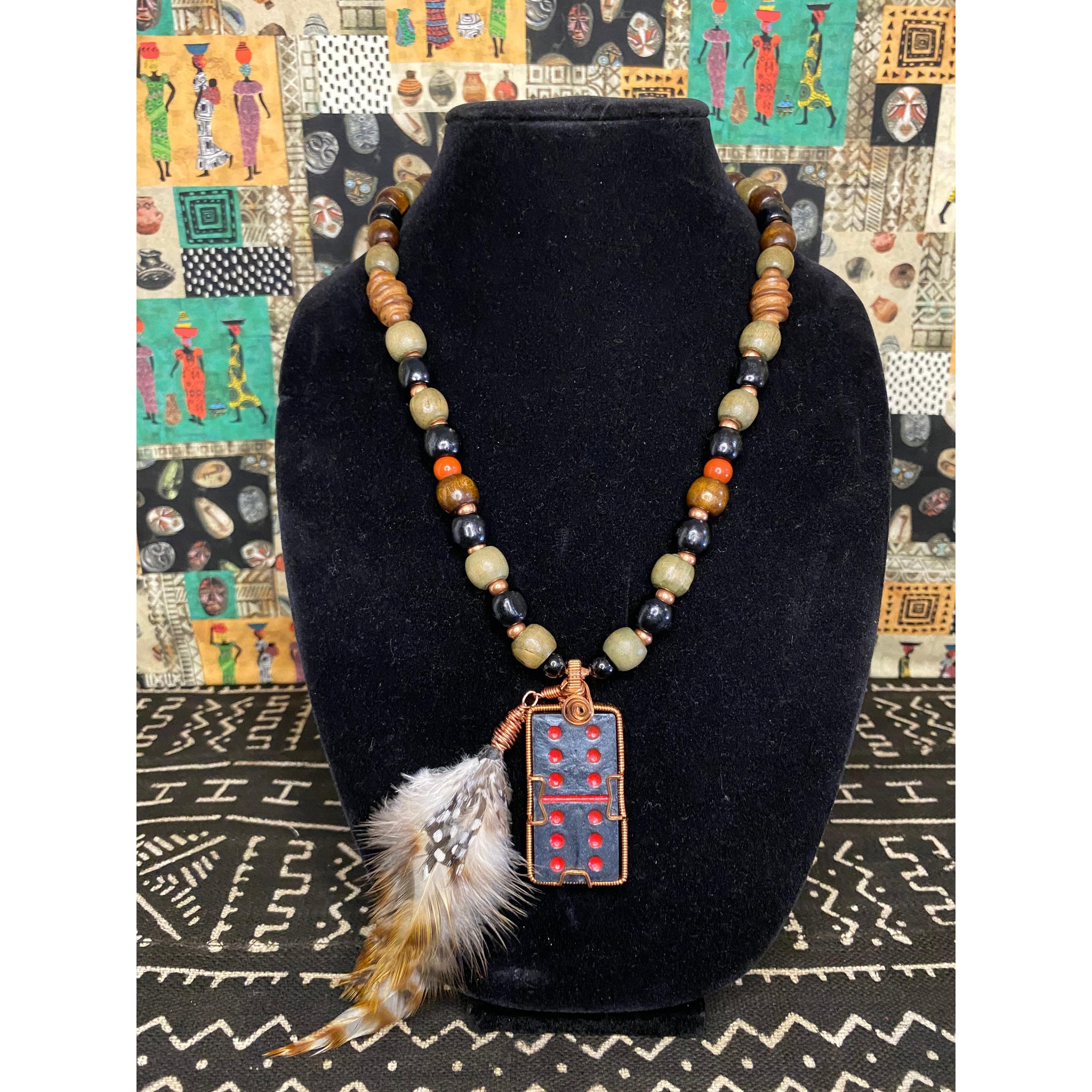 Coils Crystals & Culture Necklace: Big 6 Guinea Feathers