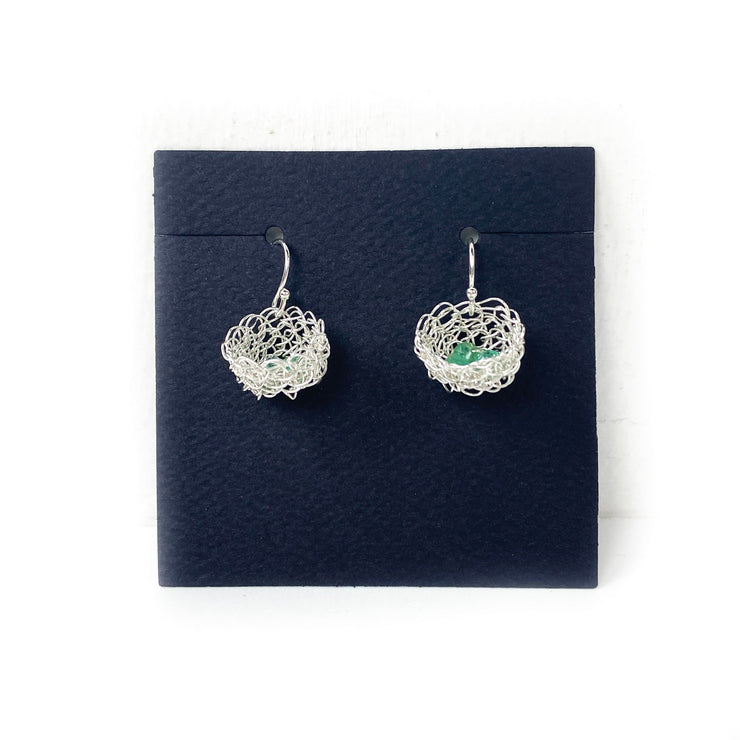 Cottler Fox Earrings: Small Silver Basket with Emeralds-ESSE Purse Museum & Store