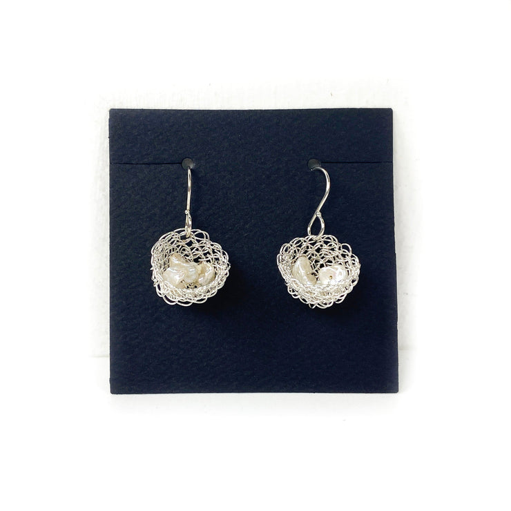 Cottler Fox Earrings: Small Silver Basket with Pearls-ESSE Purse Museum & Store