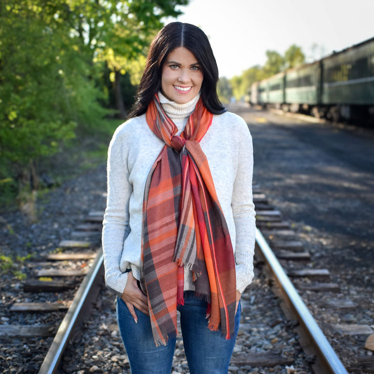 Dupatta Designs Scarf: Barlow Orange Plaid-ESSE Purse Museum & Store