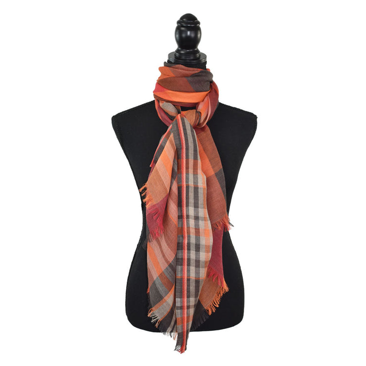 Dupatta Designs Scarf: Barlow Orange Plaid-ESSE Purse Museum & Store
