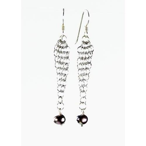 Elaine Unzicker Design Earrings: Grey Pearl Triangles-ESSE Purse Museum & Store