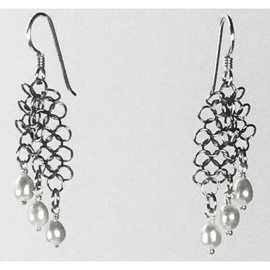 Elaine Unzicker Design Earrings: Waterfall with White Pearls-ESSE Purse Museum & Store