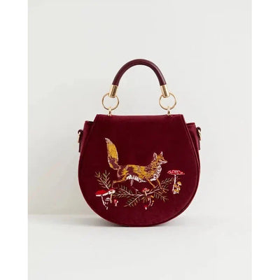 Fable England Bag: Fox & Mushroom Redcurrant Velvet-ESSE Purse Museum & Store