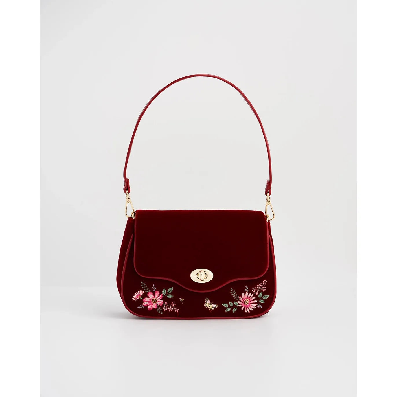 Fable England Bag: Red Velvet Floral Bloom