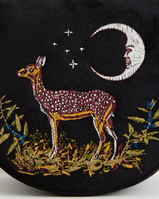 Fable England: Deer & Moon Saddle Bag Black Velvet-ESSE Purse Museum & Store