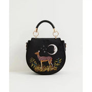 Fable England: Deer & Moon Saddle Bag Black Velvet-ESSE Purse Museum & Store