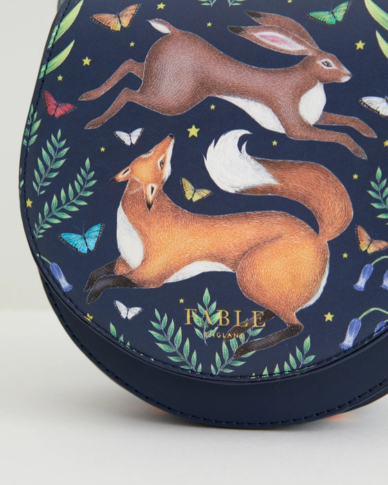 Fable England: Navy Fox and Rabbit Saddle Bag-ESSE Purse Museum & Store