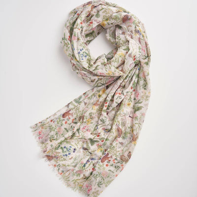 Fable England Scarf: Meadow Creatures Marshmallow Yellow Lightweight-ESSE Purse Museum & Store