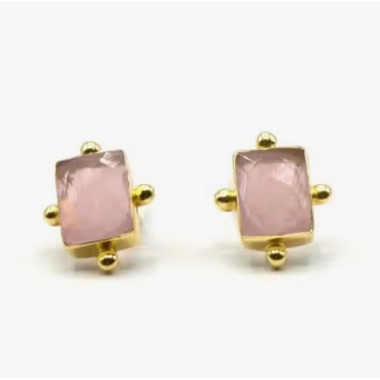 Fair Anita Earrings: Blush and Brass Studs-ESSE Purse Museum & Store