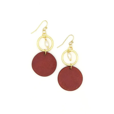 Fair Anita Earrings: Maroon & Gold Pride Bone-ESSE Purse Museum & Store
