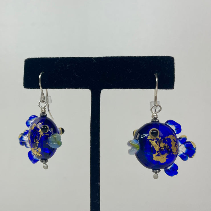 Isinglass Design Earrings: Cobalt & Gold Fish-ESSE Purse Museum & Store