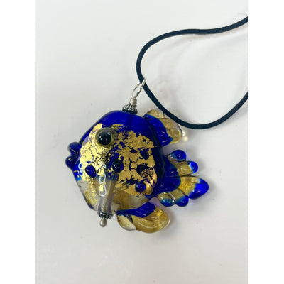 Isinglass Design Necklace: Colbalt & Gold Fish-ESSE Purse Museum & Store