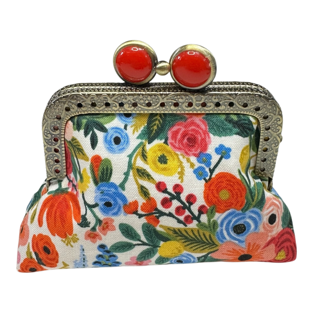 Kiki & Syds Coin Purse: Garden Party, Cream & Red-ESSE Purse Museum & Store