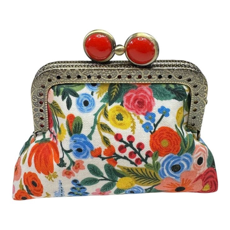 Kiki & Syds Coin Purse: Garden Party, Cream & Red-ESSE Purse Museum & Store