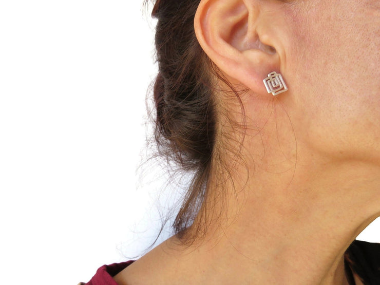 KimyaJewels Earrings: Architectual Silver Studs-ESSE Purse Museum & Store