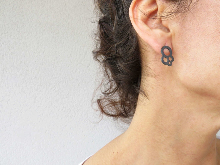 KimyaJewels Earrings: Circles Oxidized Silver Studs-ESSE Purse Museum & Store