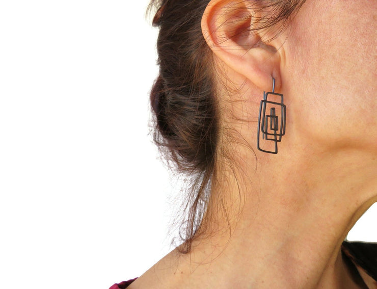 KimyaJewels Earrings: Lineal Oxidized Dangles-ESSE Purse Museum & Store