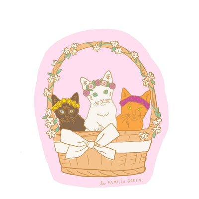 La Familia Green Sticker: Kitten Basket-ESSE Purse Museum & Store