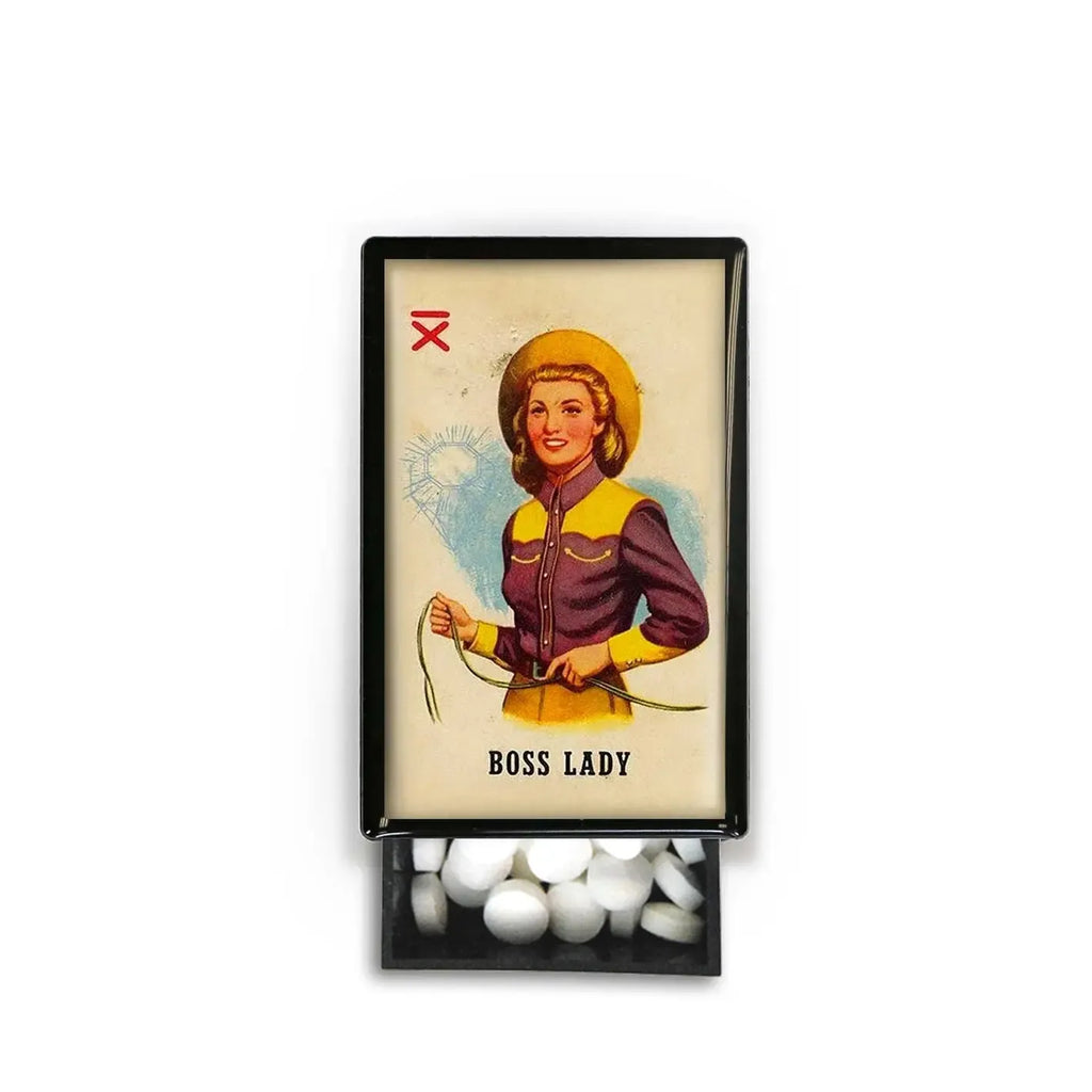 Lucy Lu Slide Box with Peppermints: Boss Lady Vintage Cowgirl