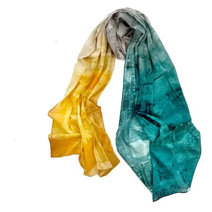 Marigold Row Scarf: 1612 Cotton Mustard/Grey/Teal-ESSE Purse Museum & Store