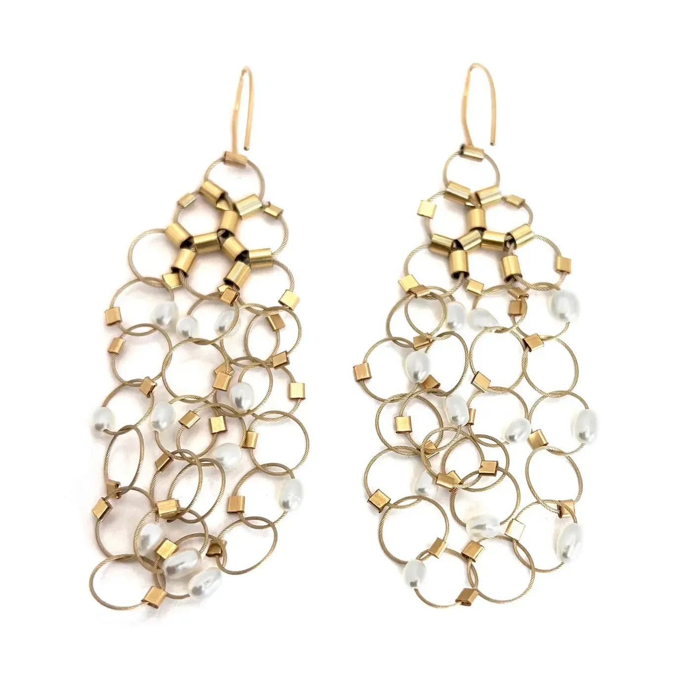 Meghan Patrice Riley Dangles: Pearl & Gold Waterfall