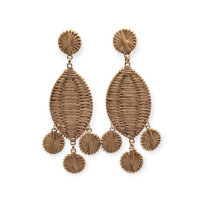 Narratives The Line: Beige Raffia Oval & Circle Drop Earrings-ESSE Purse Museum & Store