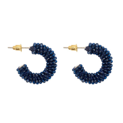 Narratives The Line: Mini Navy Aurora Crystal Cluster Hoop Earrings-ESSE Purse Museum & Store