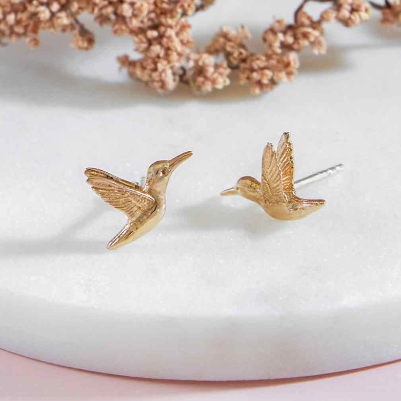 Nina Designs Earrings: Bronze 3D Hummingbird Post