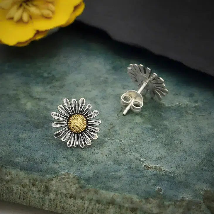 Nina Designs: Mixed Metal Daisy Post Earrings-ESSE Purse Museum & Store