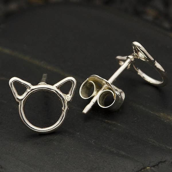 Nina Designs Earrings: Sterling Silver Cat Head Post Earrings