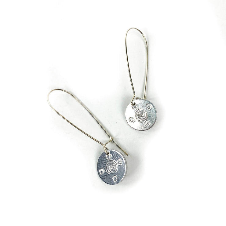Of The Earth Earrings: Aluminum Stamped Circles Swirl-ESSE Purse Museum & Store